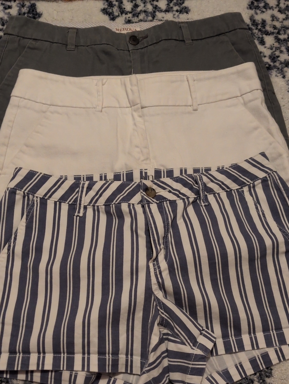 Merona Three-Pack Women’s Shorts in Gray, White & Navy Stripe
